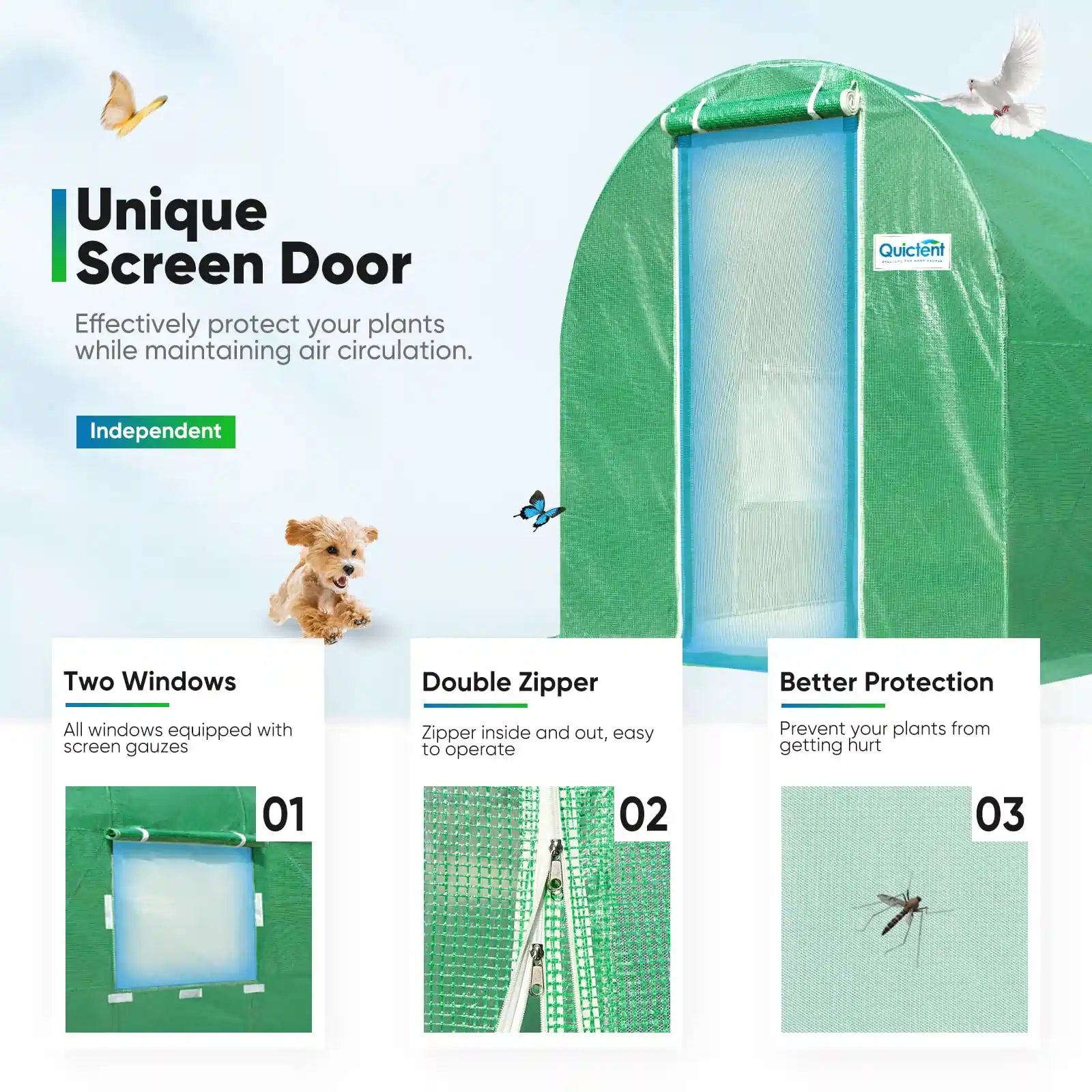 2 Ventilated Screen Window and Zipper Screen Door#color_green