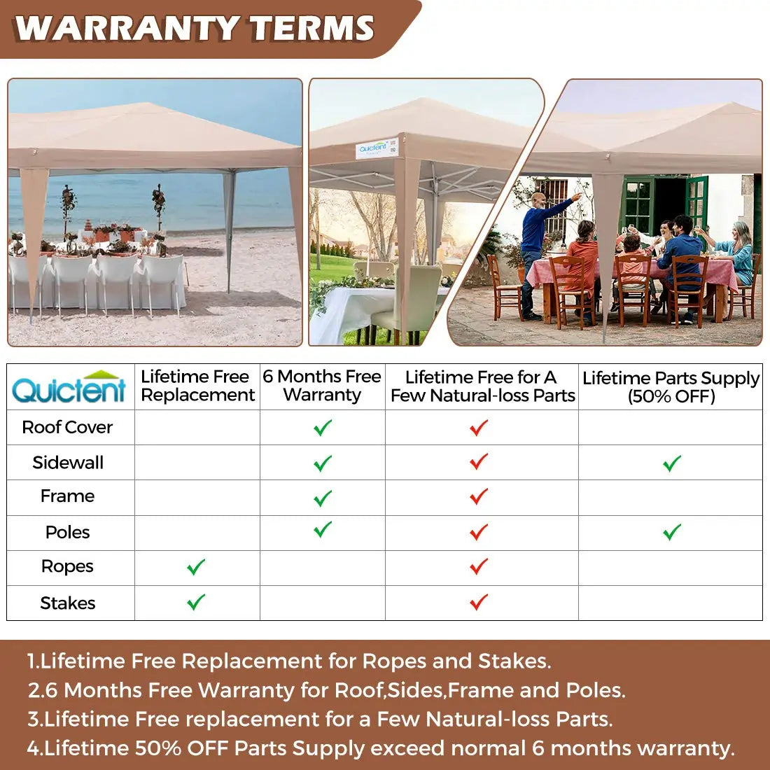 Beige no side 10x20 canopy tent warranty#color_beige