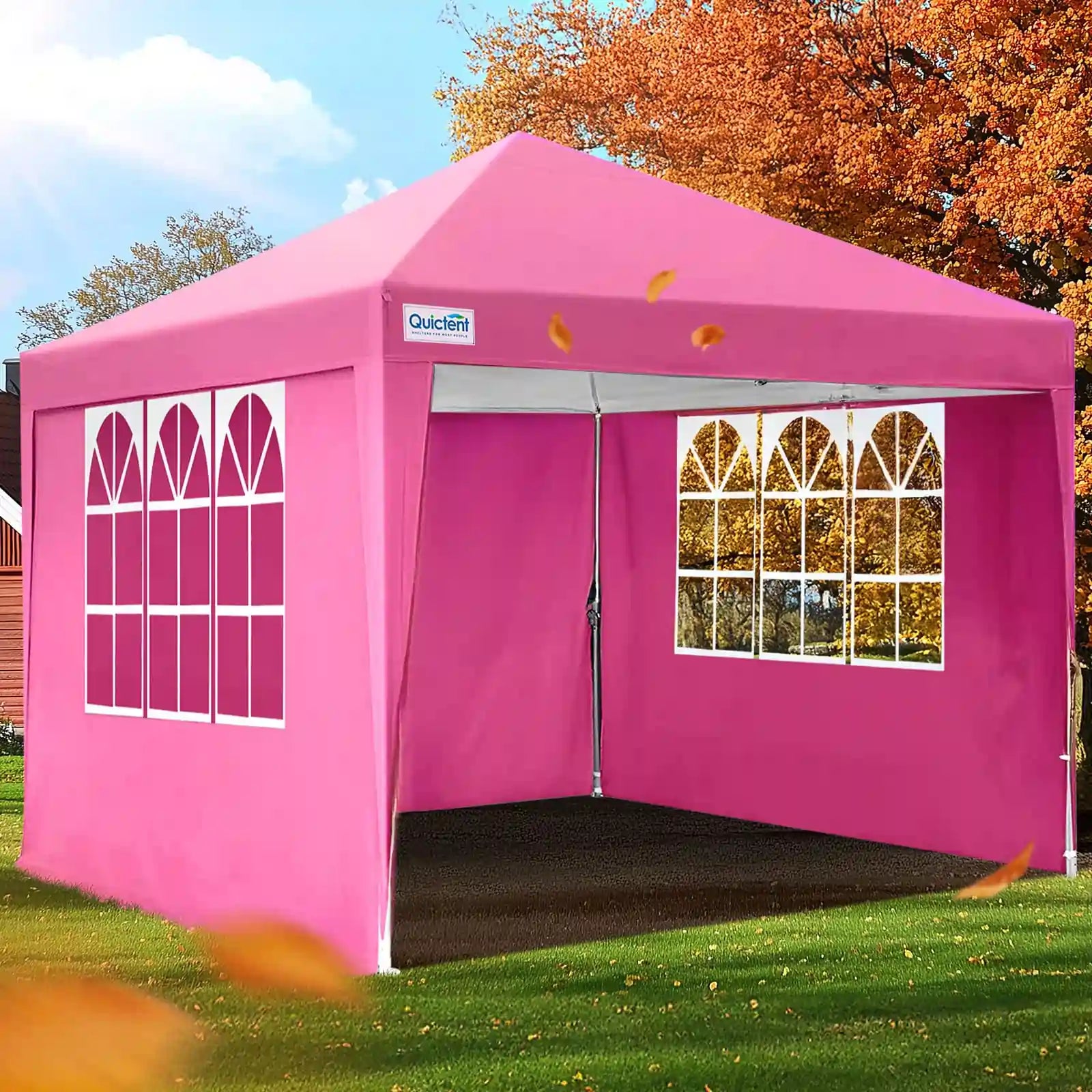 Pink 10x10 ft Pop up Canopy with Sidewalls#color_pink