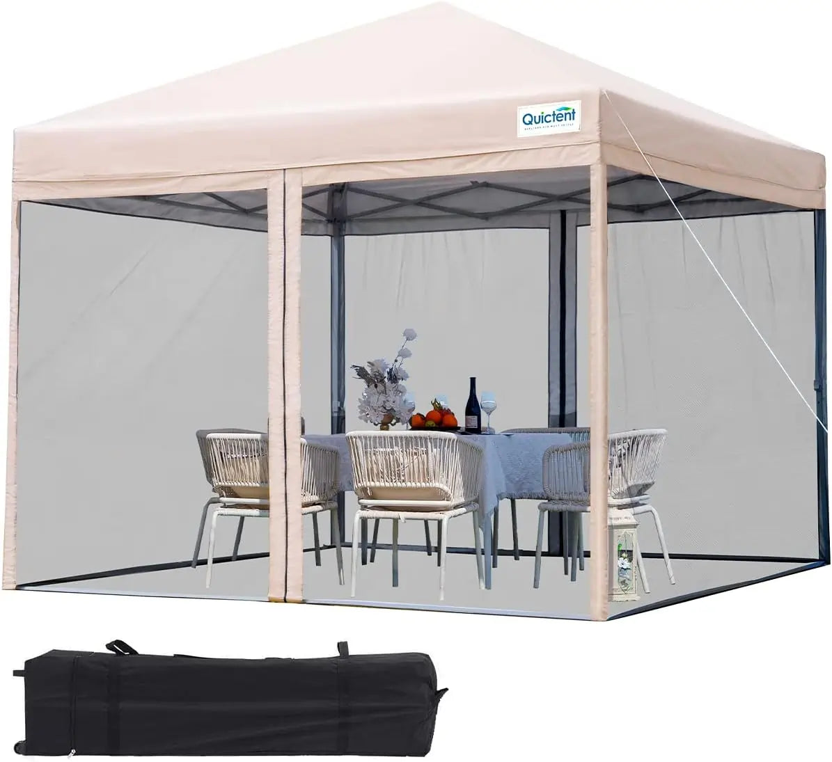 Quictent 10'x10' Pop up Canopy Tent with Mosquito Netting#color_tan