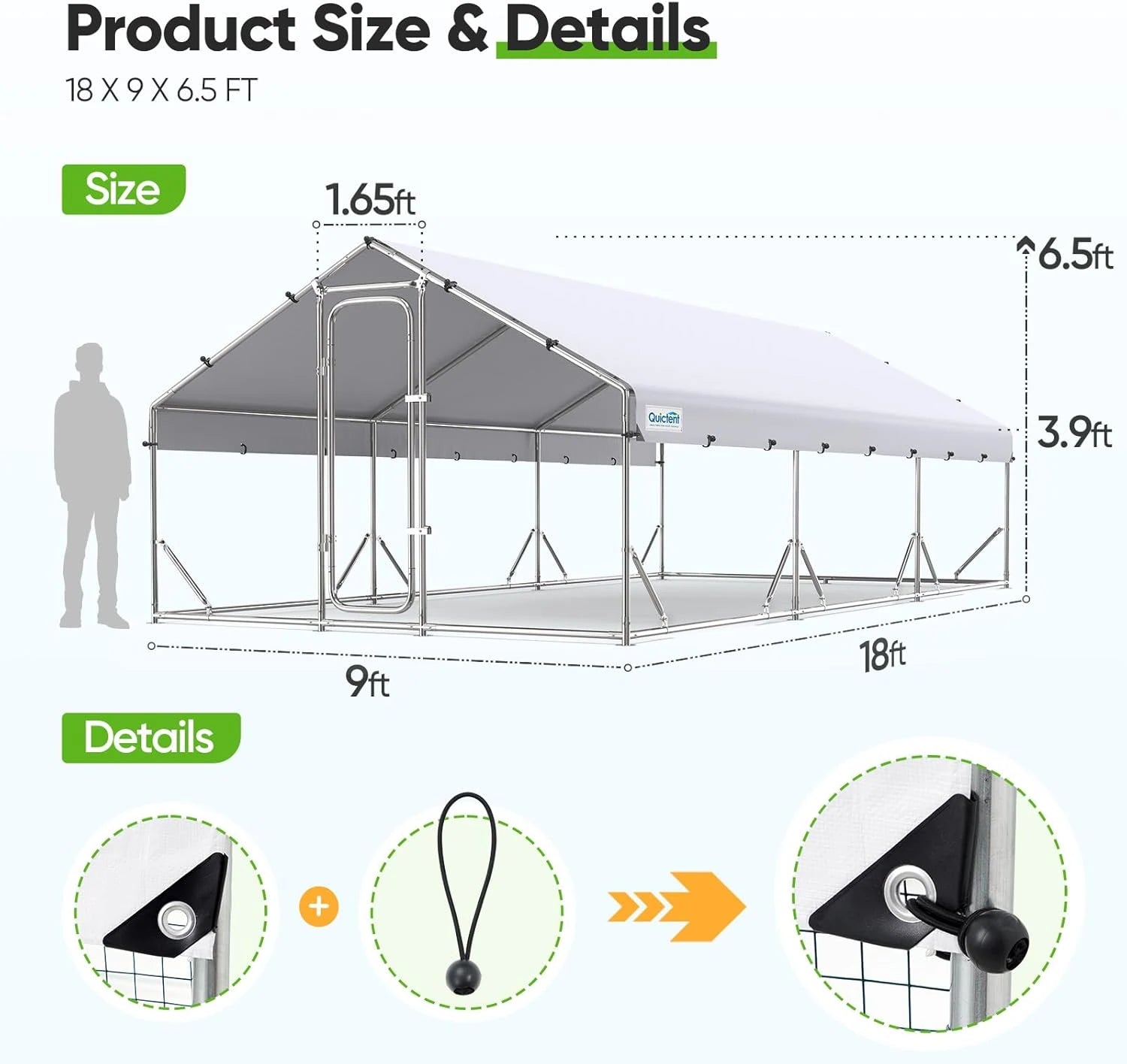 Outdoor Walk-in Cage Peak Hen House 18x9x6.6FT Size#size_18x9FT with ladder