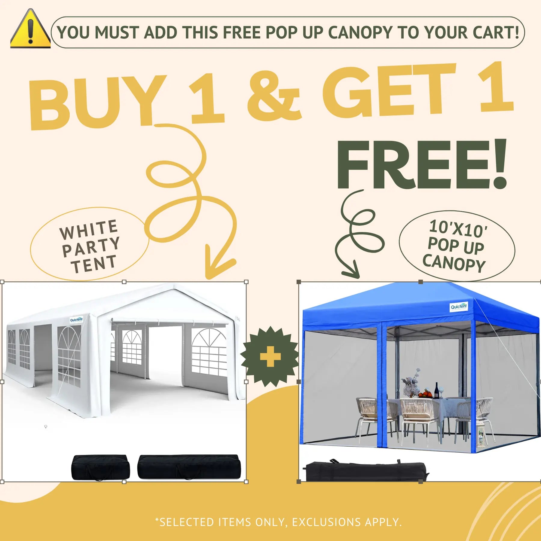 Buy one party tent to get one free pop up canopy with netting#style_regular