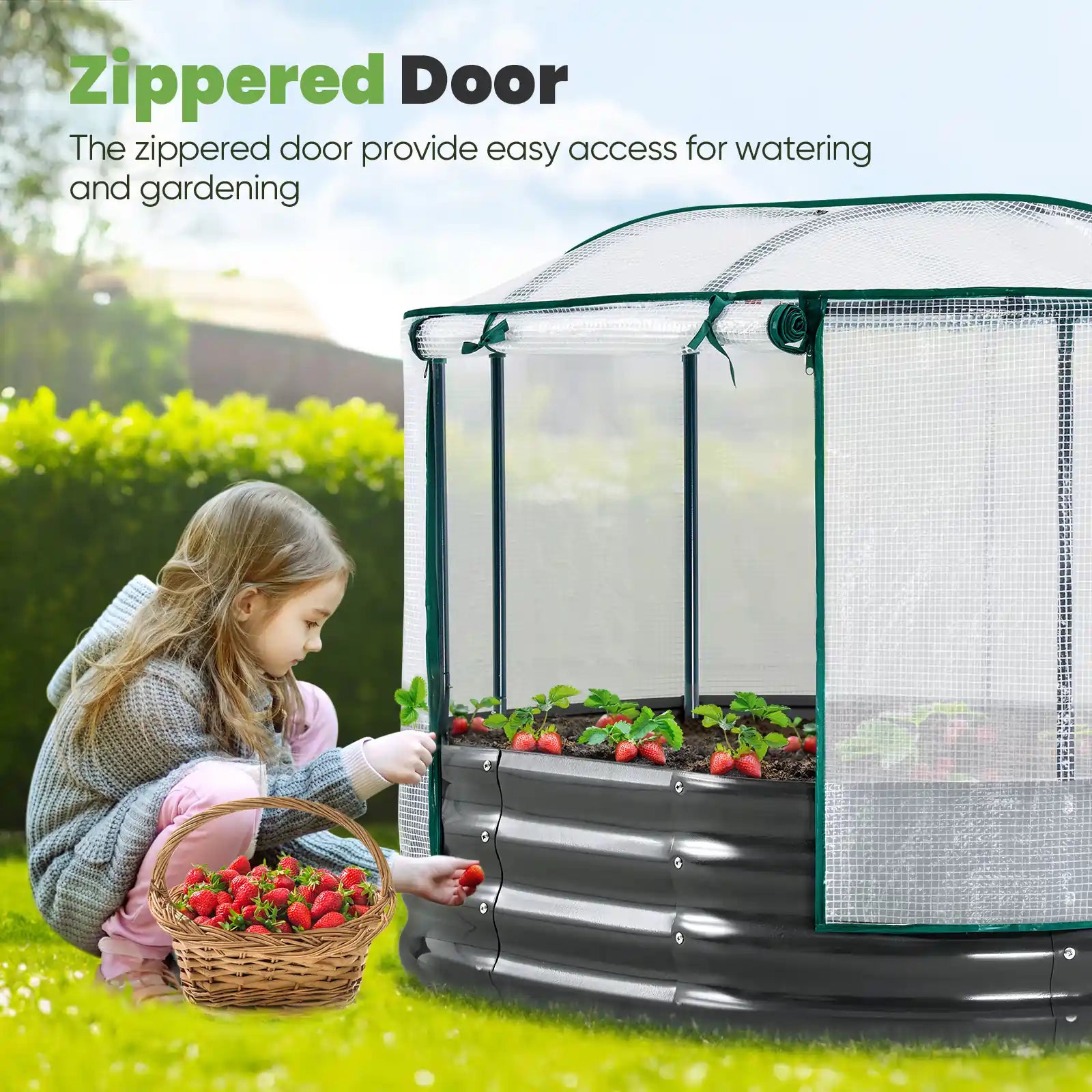 The zippered door provide easy access for watering and gardening#color_white