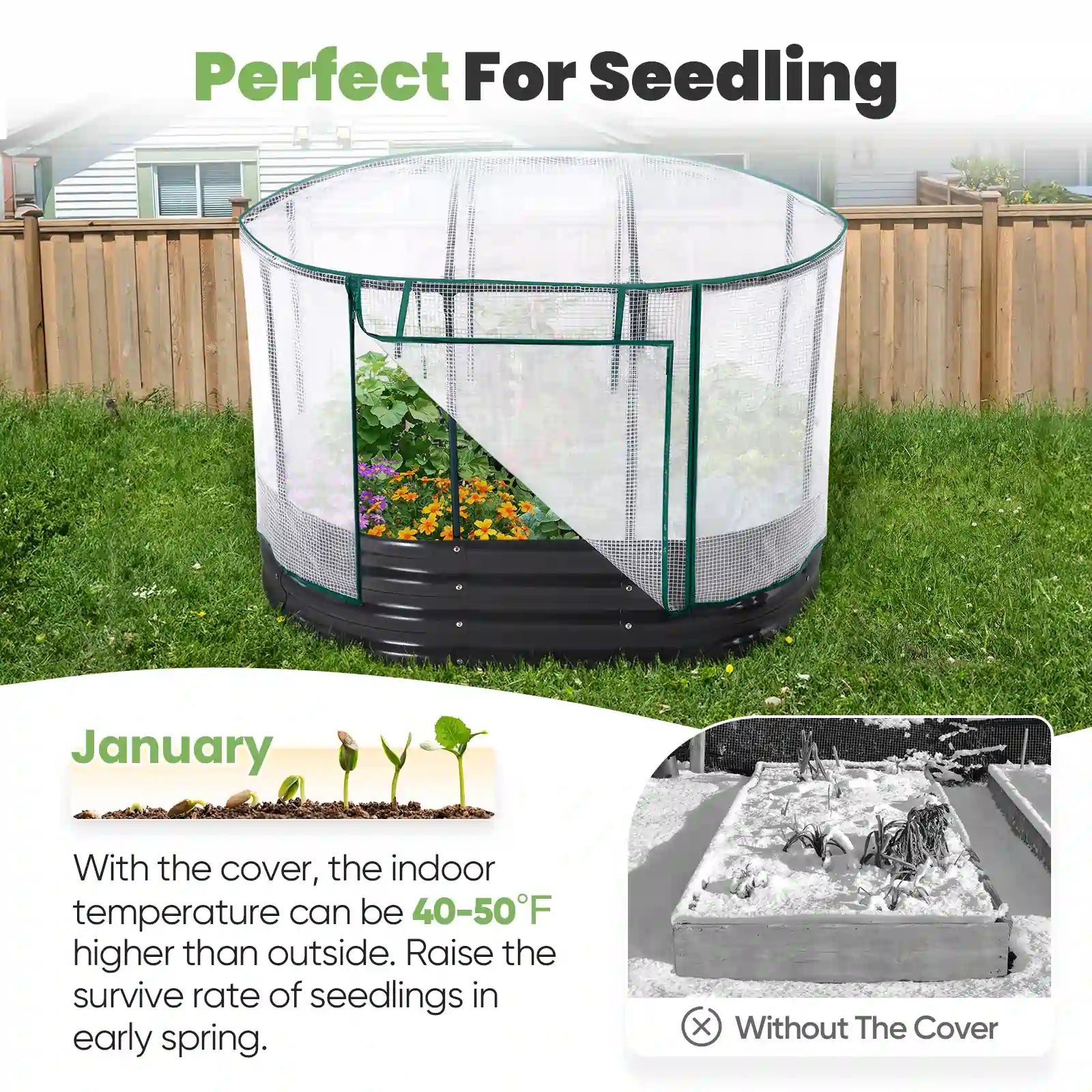 With the cover, this garden bed is perfect for seedling#color_white