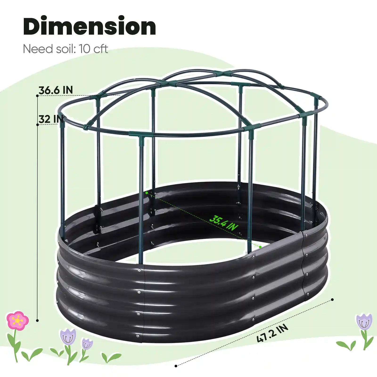 Dimension of 4X3X1 Oval garden bed#color_clear