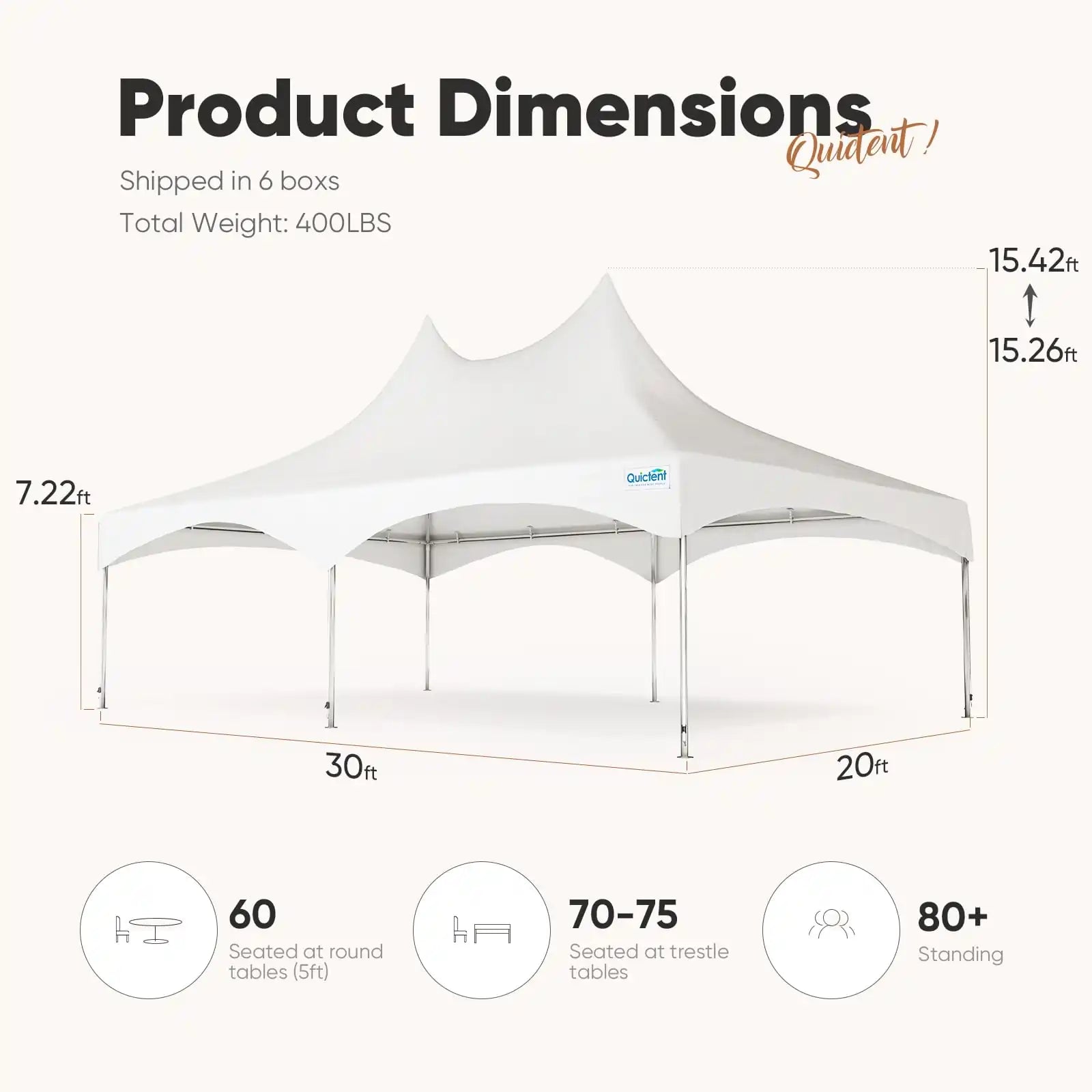 Quictent 20x30ft High Peak Party Tent Size#size_20'x30' with no side