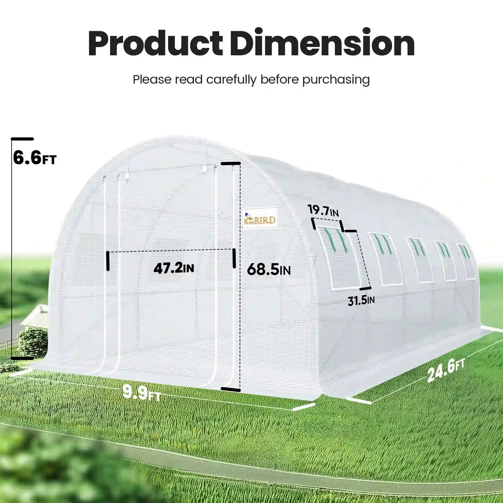 Heavy Duty Galvanized Steel Frame 25x10x6.6FT Greenhouse White Size#color_25ft-White