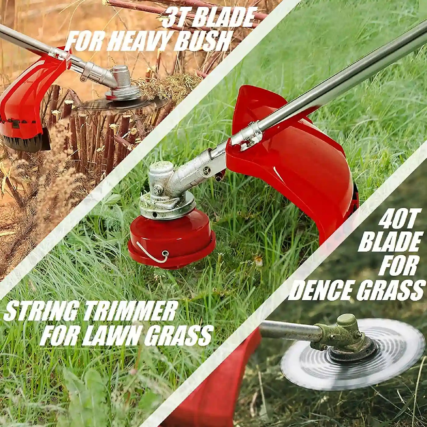 3 different tools-string trimmer, 3T blade and 40T brush cutter