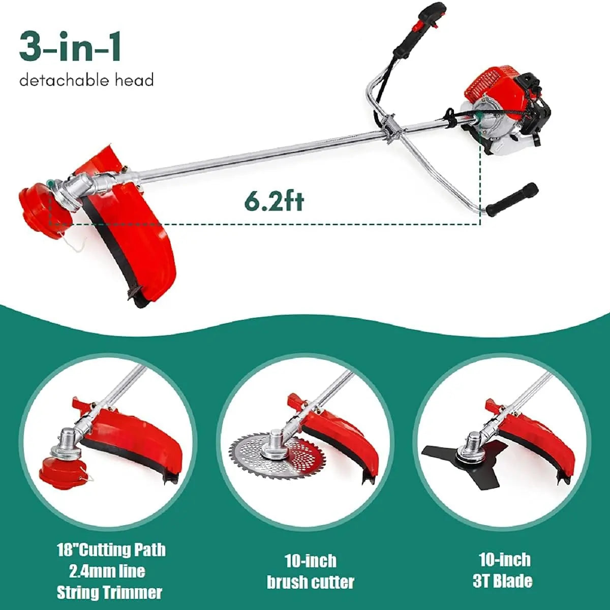 18-Inch Cutting Path Cordless Weed Wacker with Detachable Edger/Brush Cutter