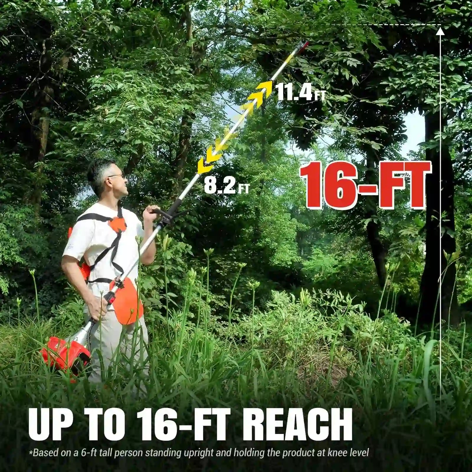 easily reach up to 16ft with your feet on the ground#style_fixed saw head