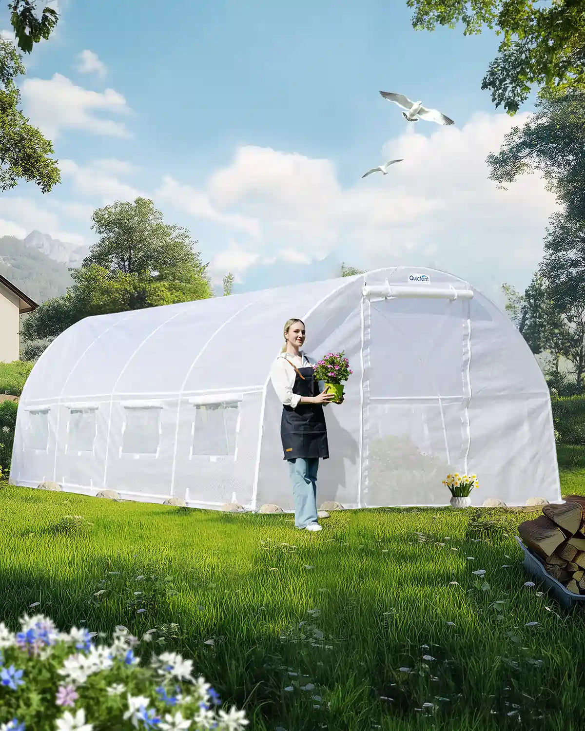 Multipurpose Garden Plant with Enhanced Heavy Duty Powder-Coated Steel Frame Portable Hoop House#color_white