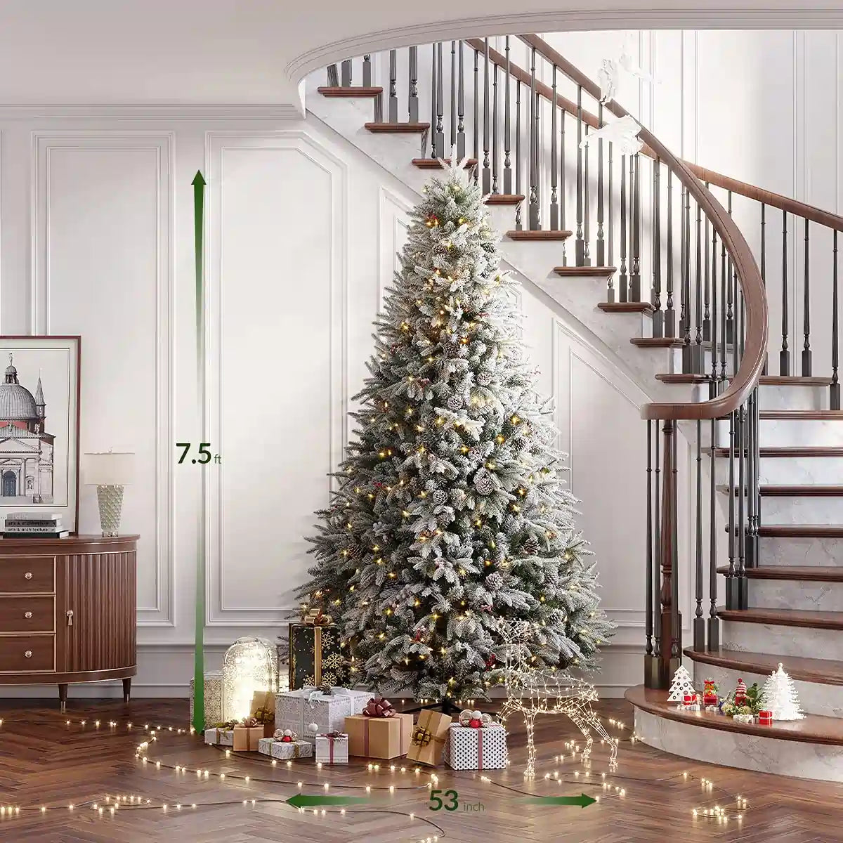 7.5FT Snow Flocked Pre-lit Christmas Tree Size#size_7.5FT