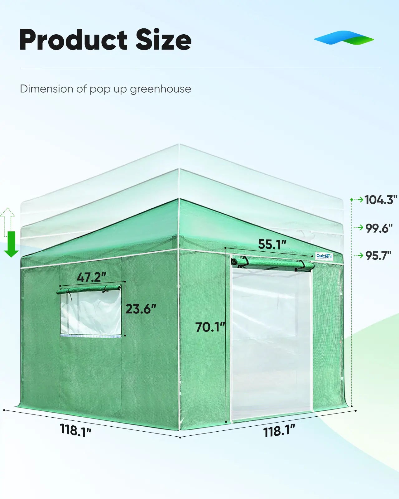 10'x10' Portable Pop-up Walk-in Greenhouse Green Size