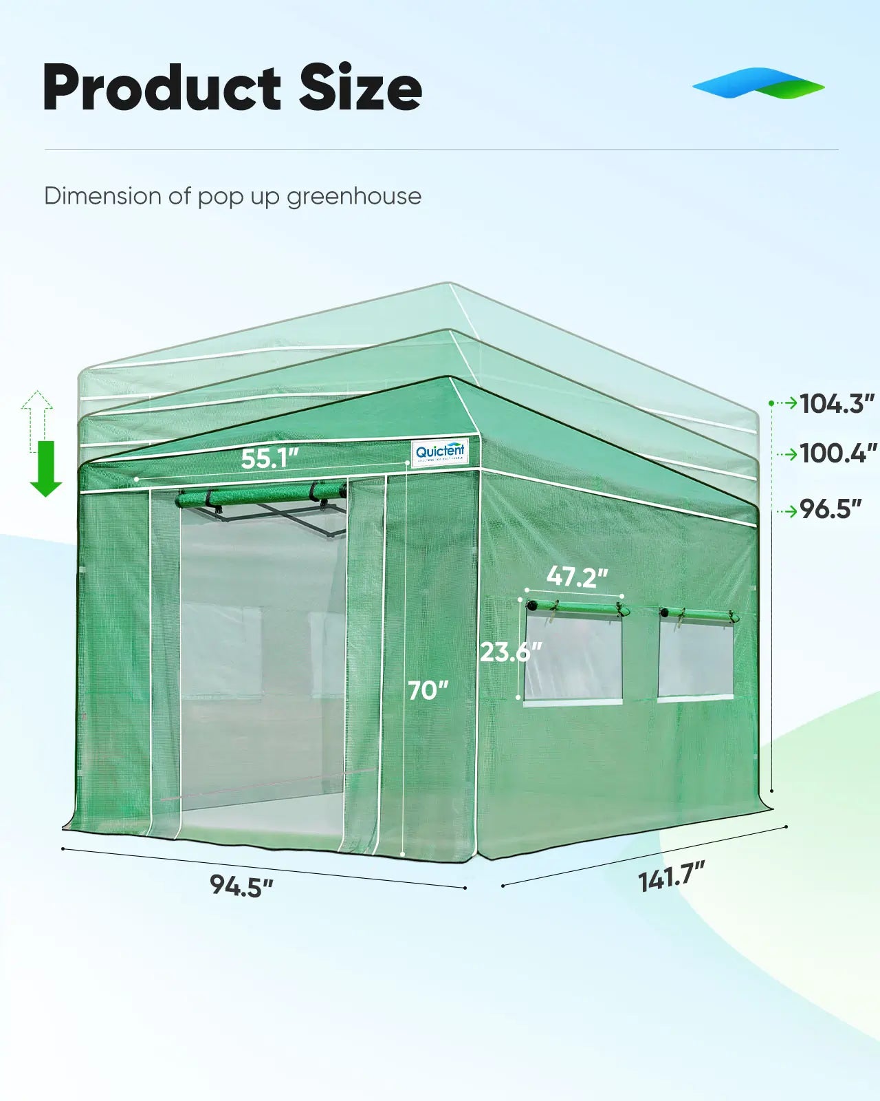 12'x8' Portable Pop-up Walk-in Greenhouse Green Size