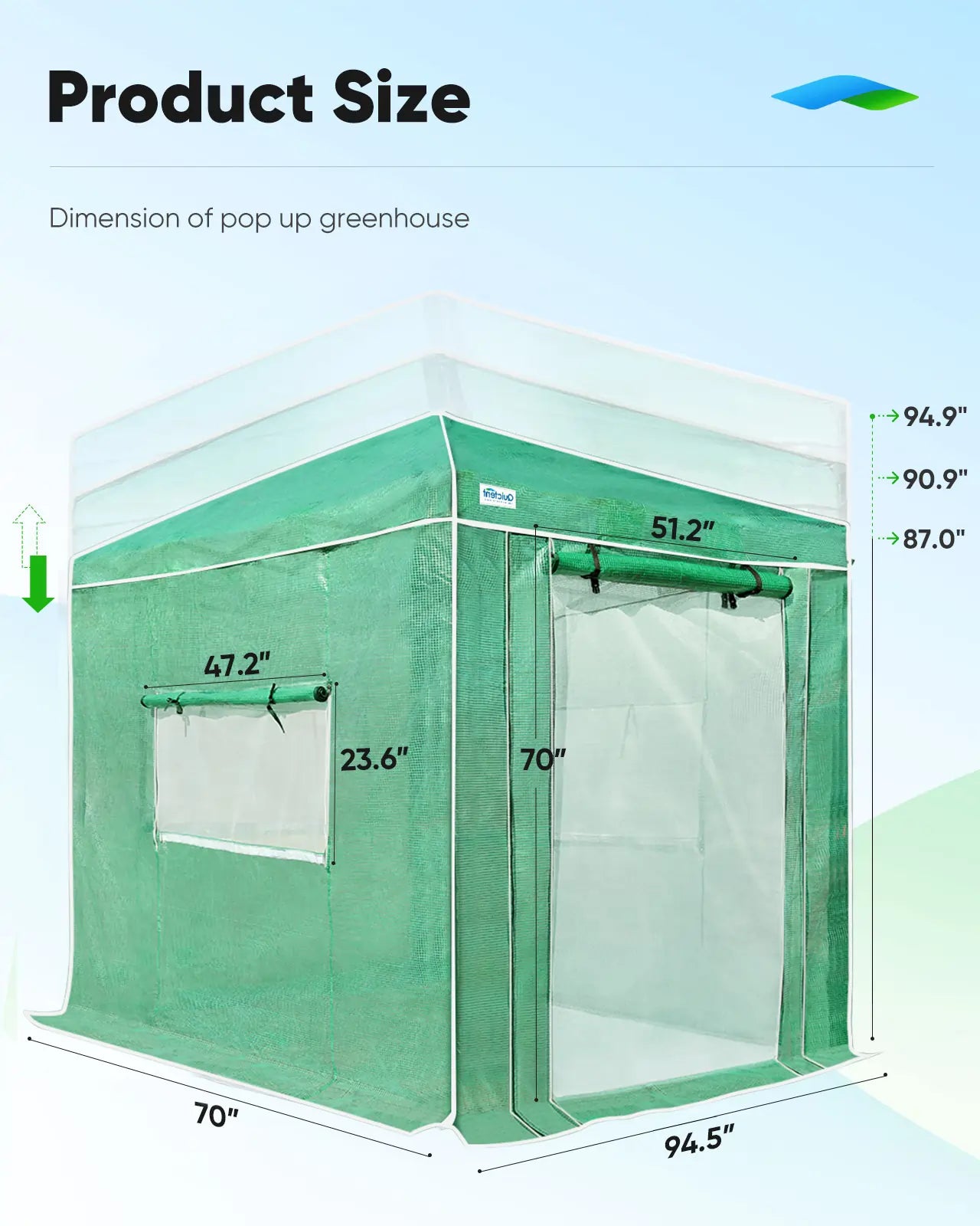 8'x6' Portable Pop-up Walk-in Greenhouse Green Size