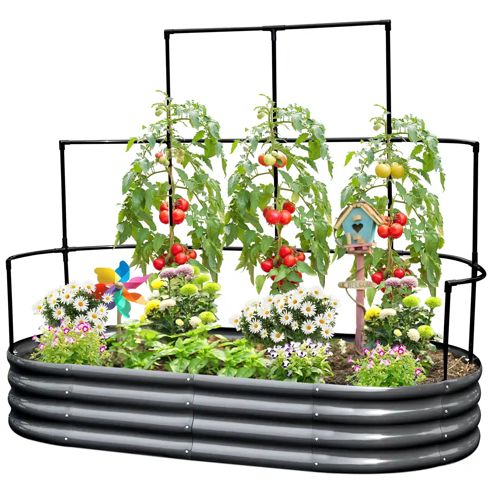 Raised Garden Bed with Wall Trellis 6x3x1ft Dark Grey#size_6x3x1ft#color_dark grey