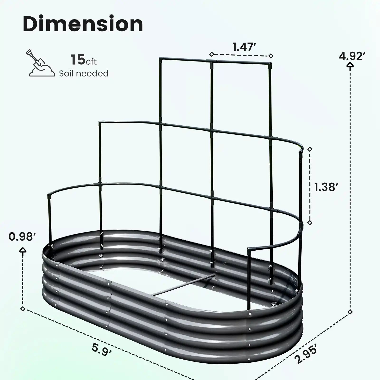 Dimension of Raised Garden Bed with Wall Trellis 6x3x1ft Dark Grey#size_6x3x1ft#color_dark grey