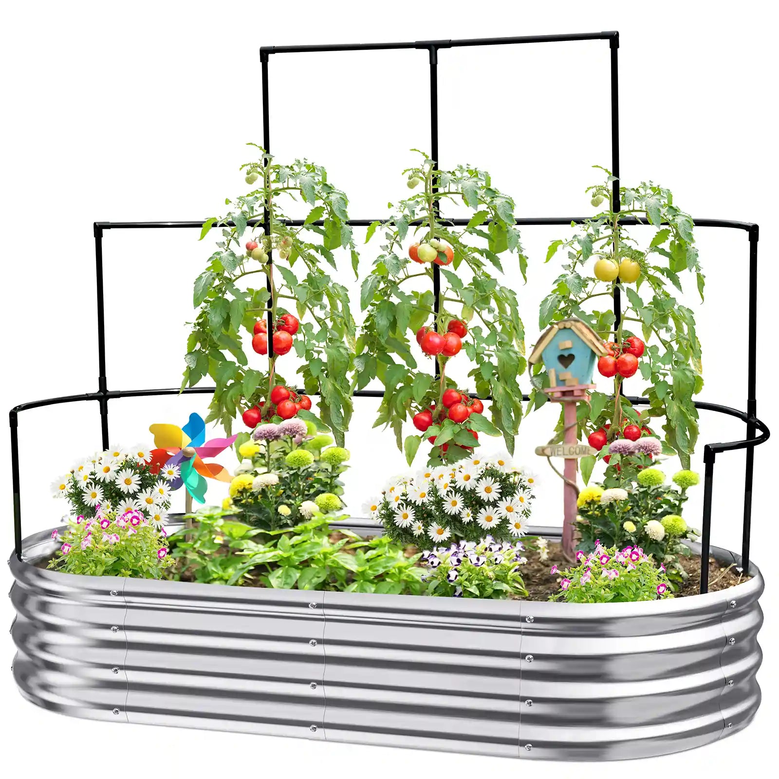 Raised Garden Bed with Wall Trellis 6x3x1ft Silver#size_6x3x1ft#color_silver