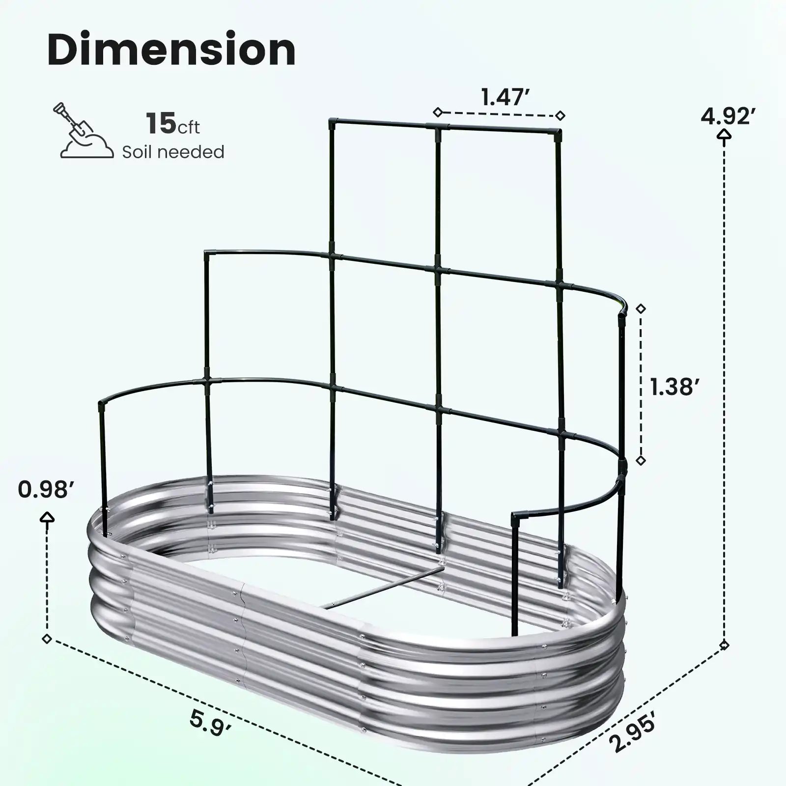 Dimension of Raised Garden Bed with Wall Trellis 6x3x1ft Silver#size_6x3x1ft#color_silver