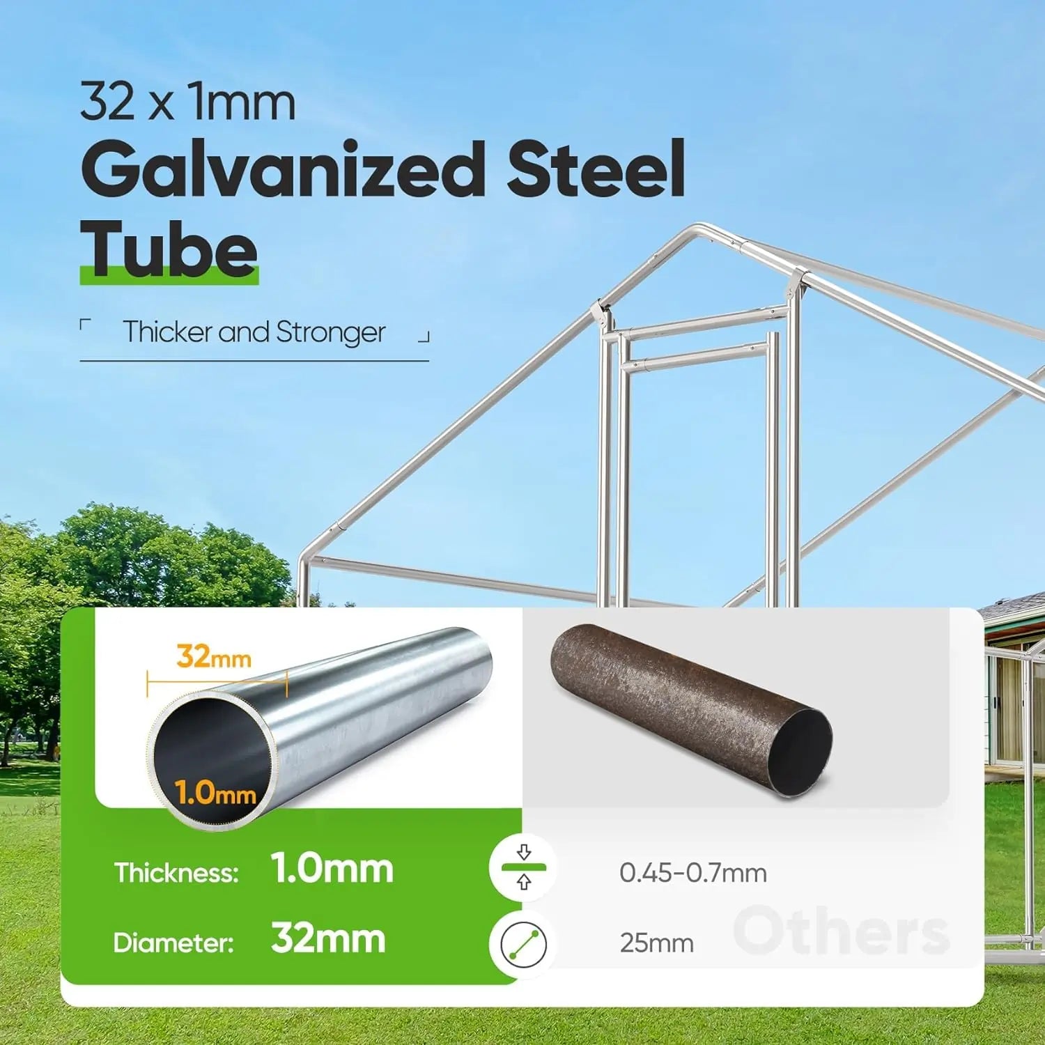 constructed with 1.26" galvanized poles#size_13.1x9.8x6.6FT