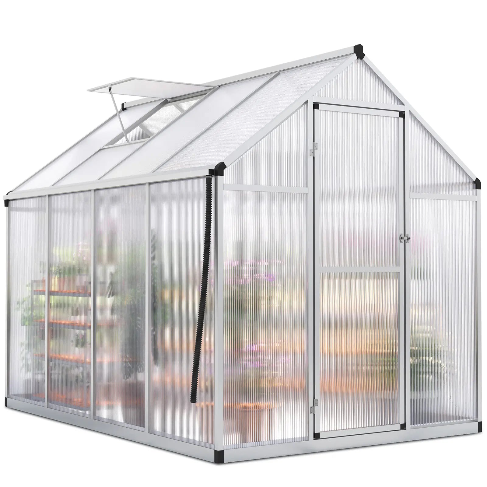 Walk-in Polycarbonate Greenhouse 6X8X6ft Silver