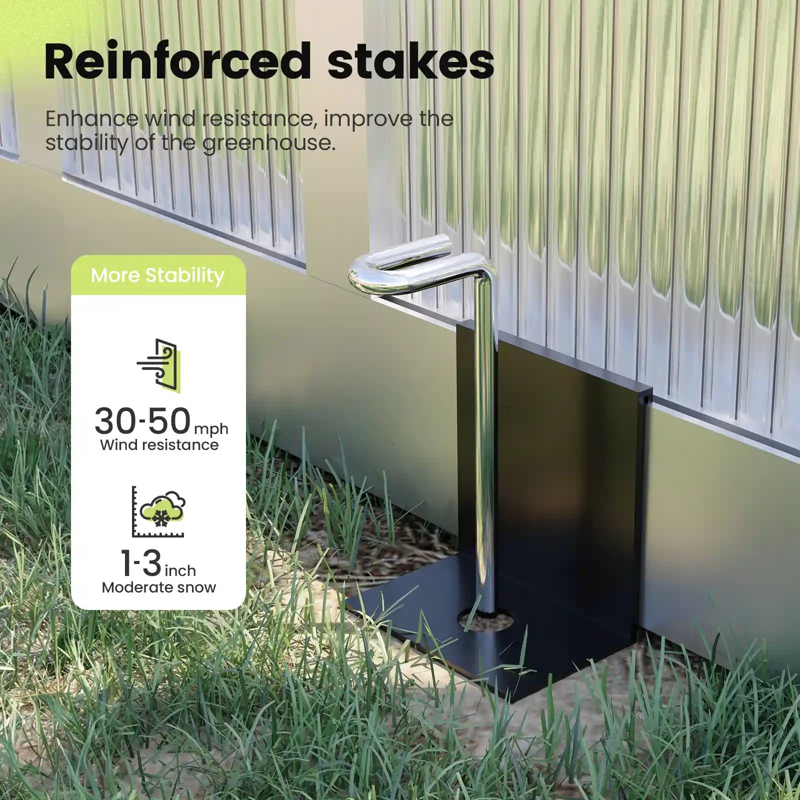 Reinforced stakes to improve the stability of the greenhouse