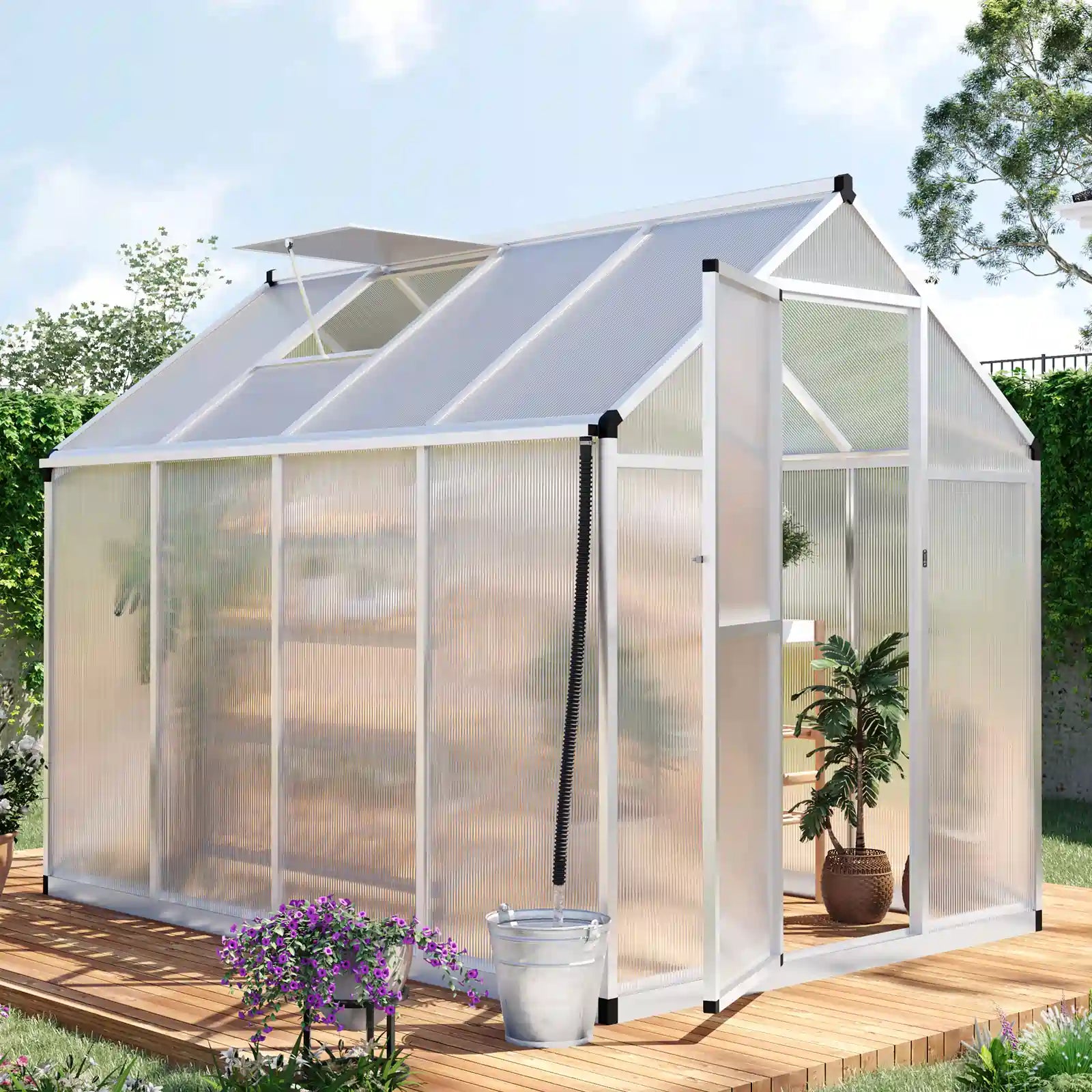 Walk-In Polycarbonate Greenhouse with Roof Vent