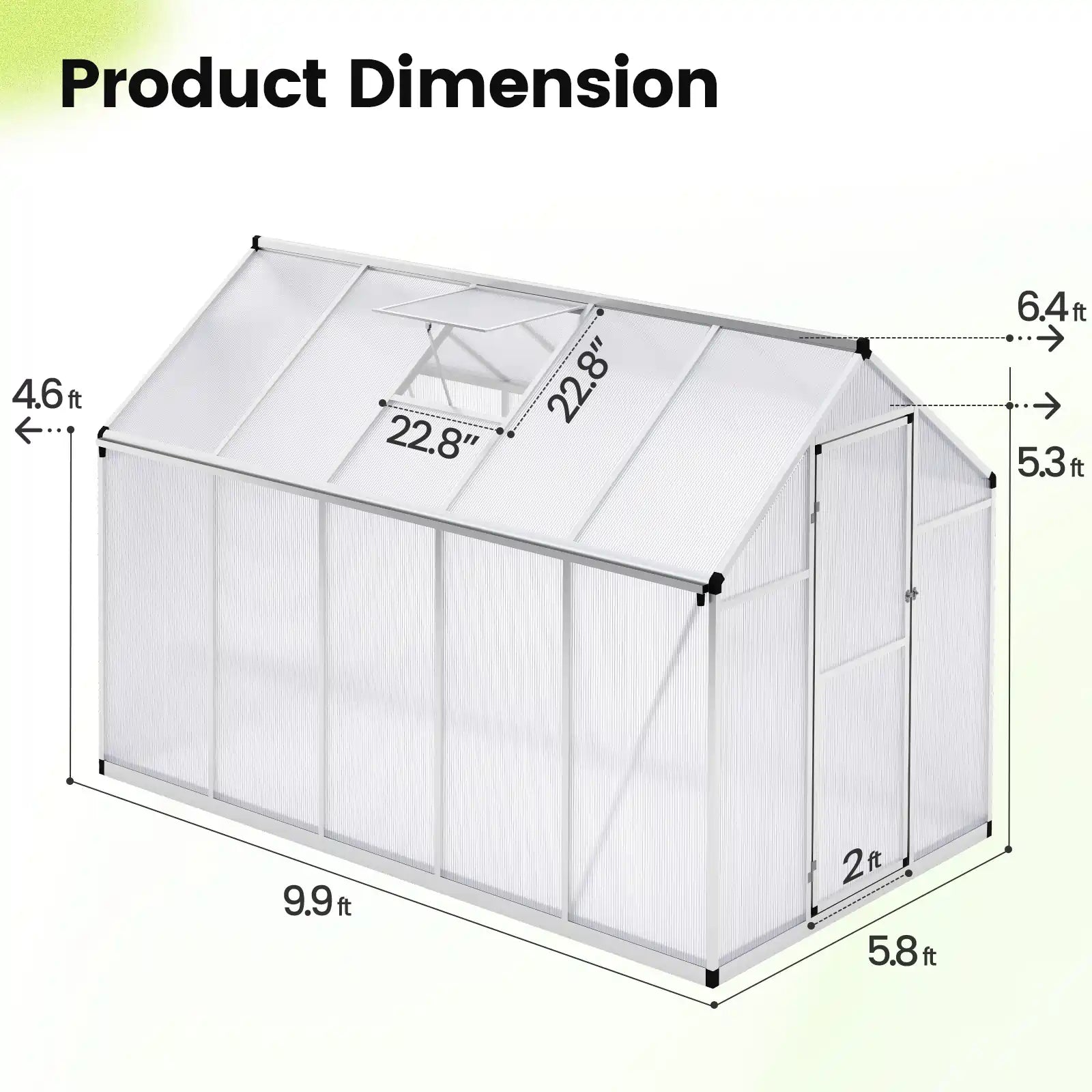 Walk-In Polycarbonate Greenhouse 6X10X6ft Silver Size