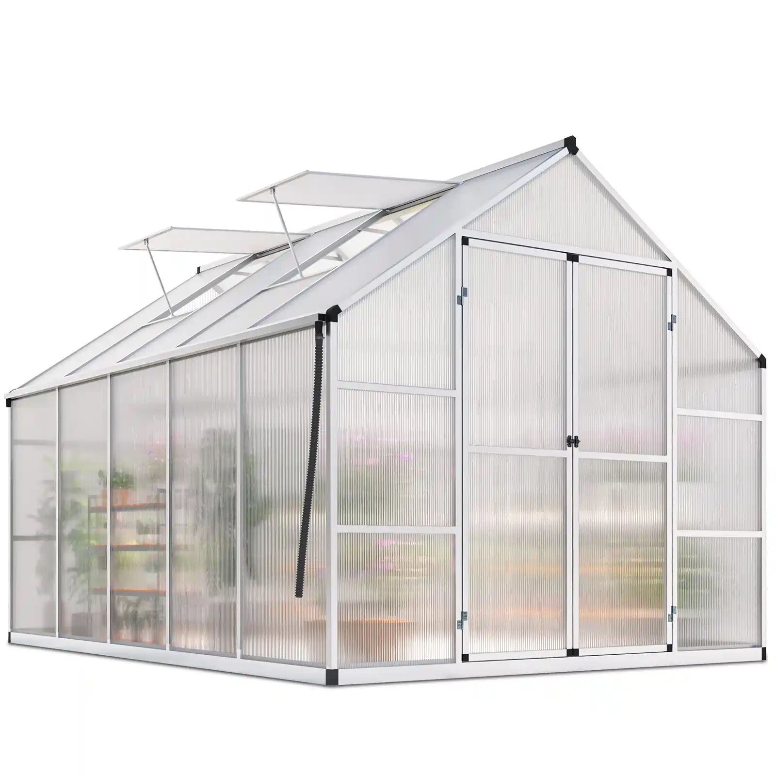 Walk-In Polycarbonate Greenhouse 8X10X7.4ft Silver