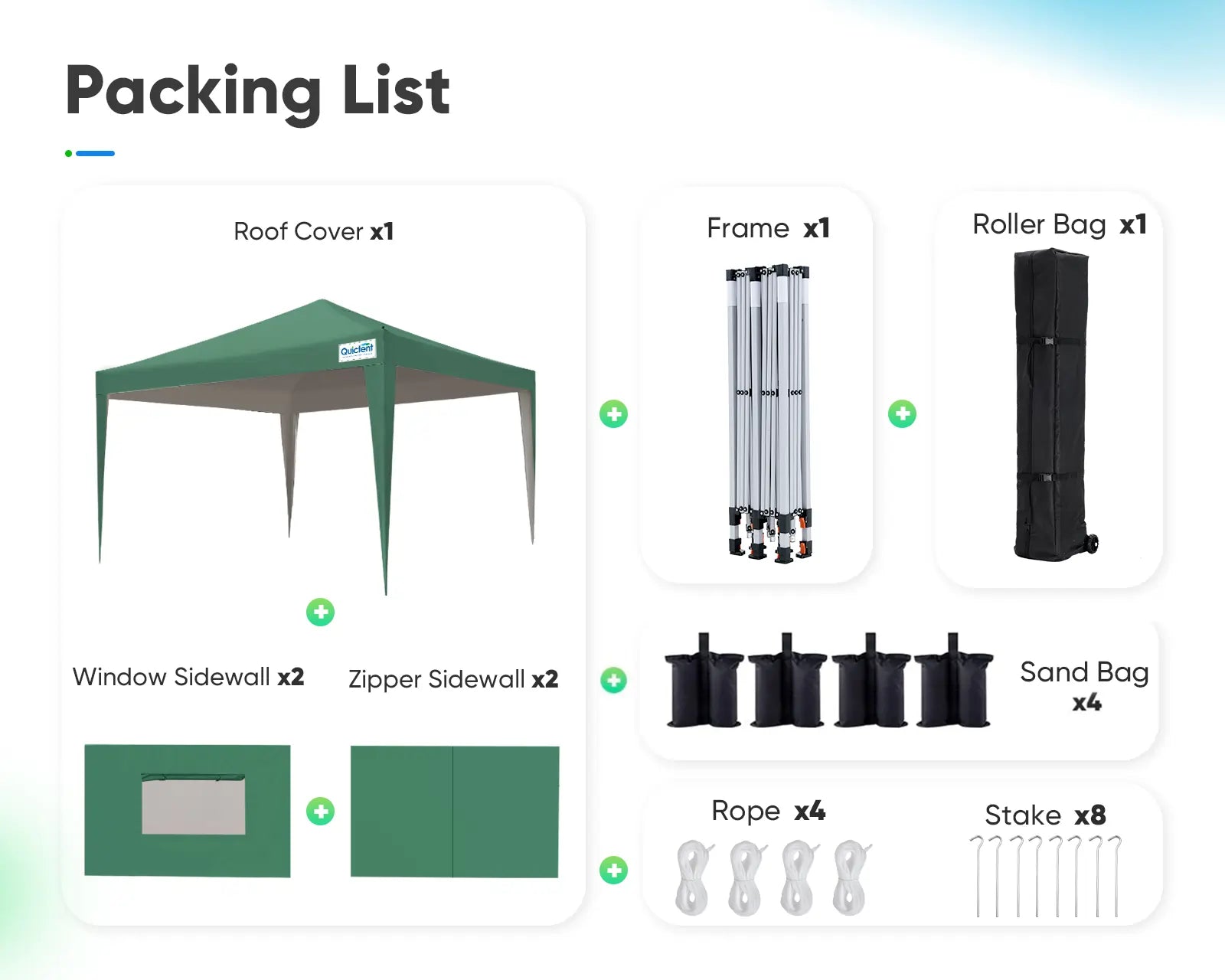 green canopy packing list#color_green (Upgraded)