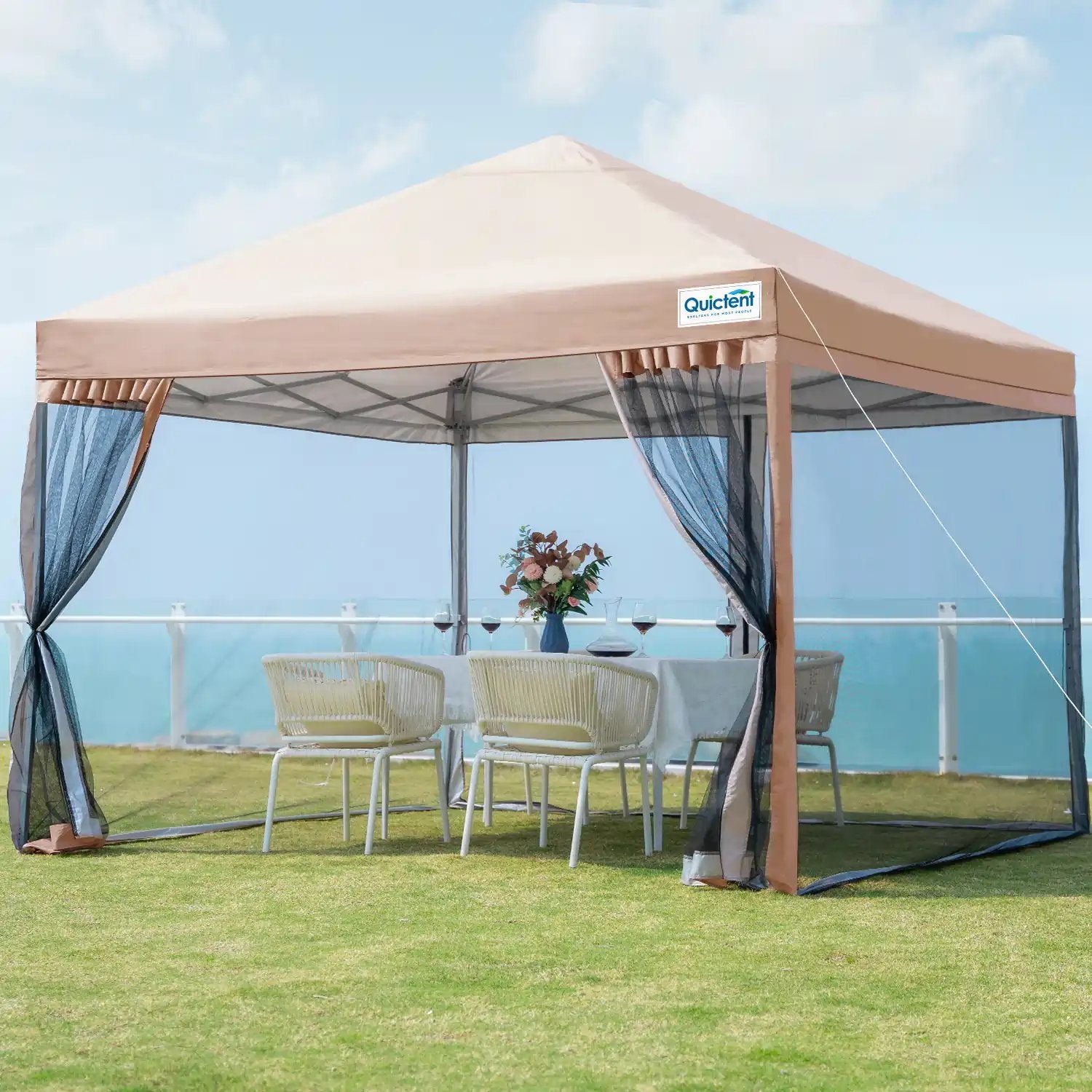 pop up canopy with netting#color_tan